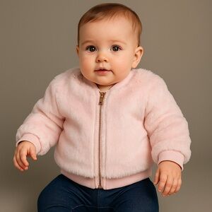 Cat & Jack Baby Pink Faux Fur Zip Jacket – Size 6–9 Months – Excellent